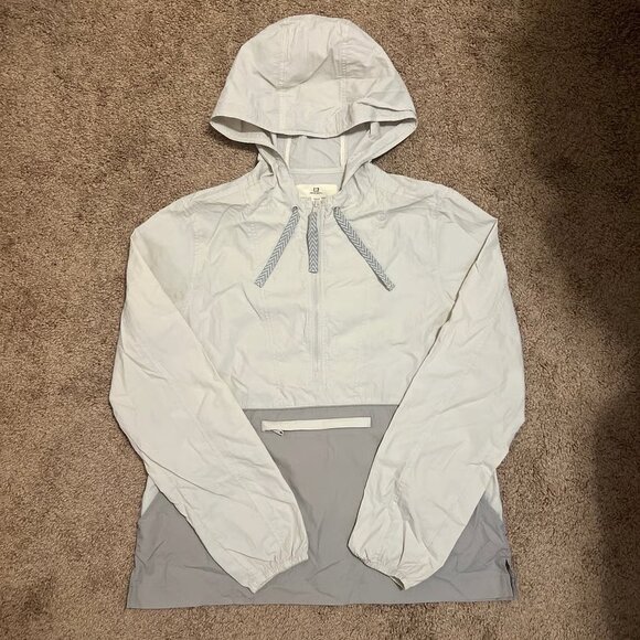NWOT Thread & Supply Windbreaker Hooded Anorak Jacket Size Medium Cream Gray - Picture 1 of 4